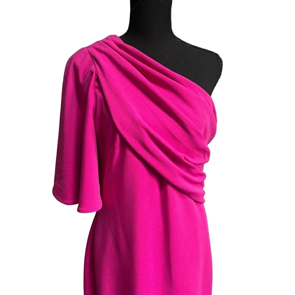 Badgley Mischka Hot Pink One-Shoulder Mini Dress